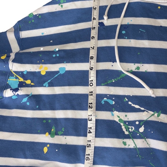 Polo Ralph Lauren cropped striped Fleece paint splatter hoodie Sz L - Picture 7 of 11
